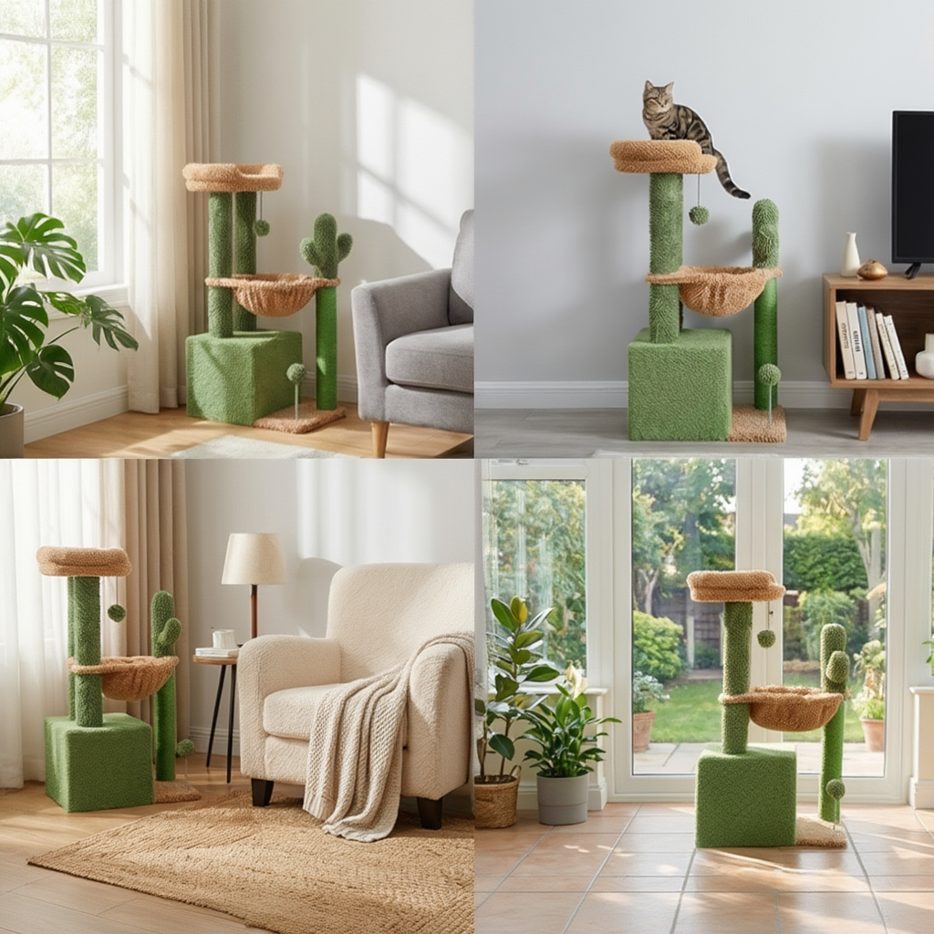 Arbre à Chat Maine Coon Cactus 4-en-1 avec Niche et Hamac