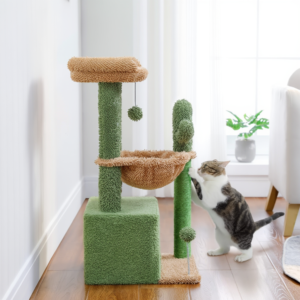 Arbre à Chat Maine Coon Cactus 4-en-1 avec Niche et Hamac