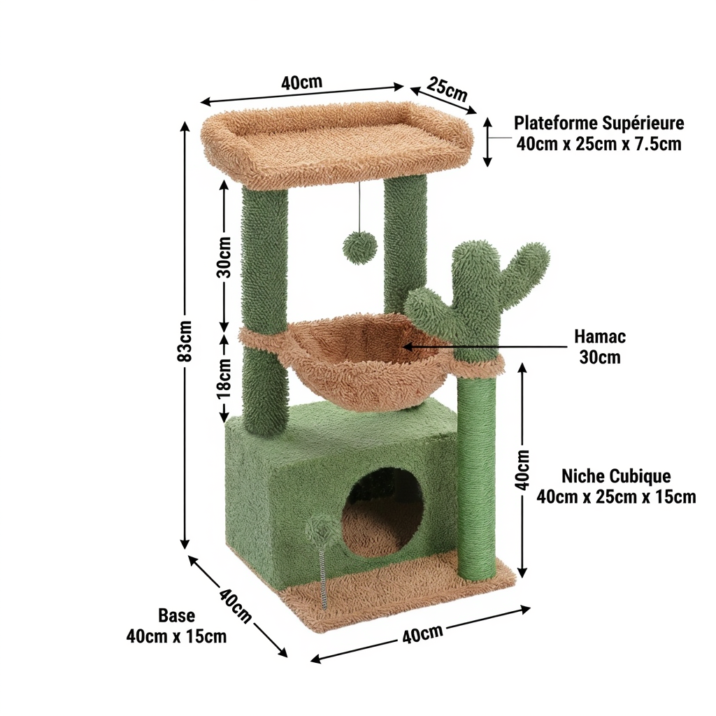 Arbre à Chat Maine Coon Cactus 4-en-1 avec Niche et Hamac