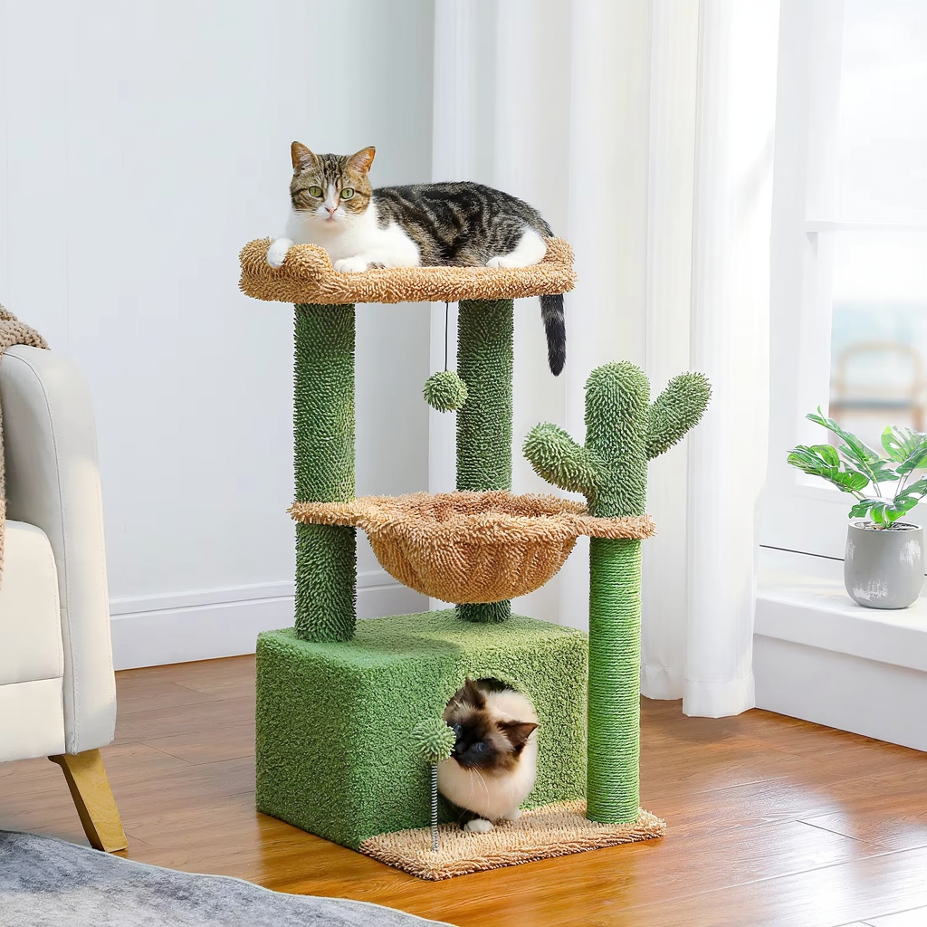 Arbre à Chat Maine Coon Cactus 4-en-1 avec Niche et Hamac