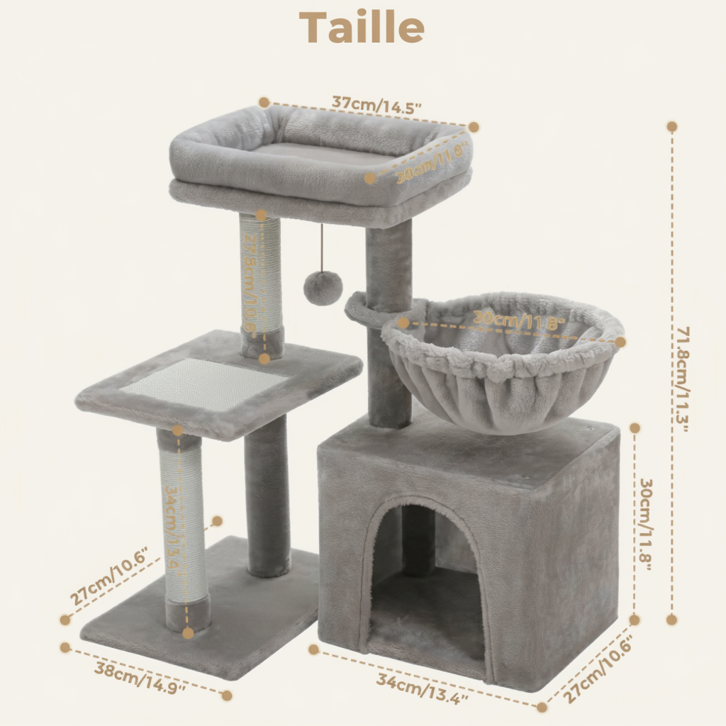 arbre-a-chat-design-72cm-le-meuble-cocon-junior-avec-niche-et-panier-gris-dimensions