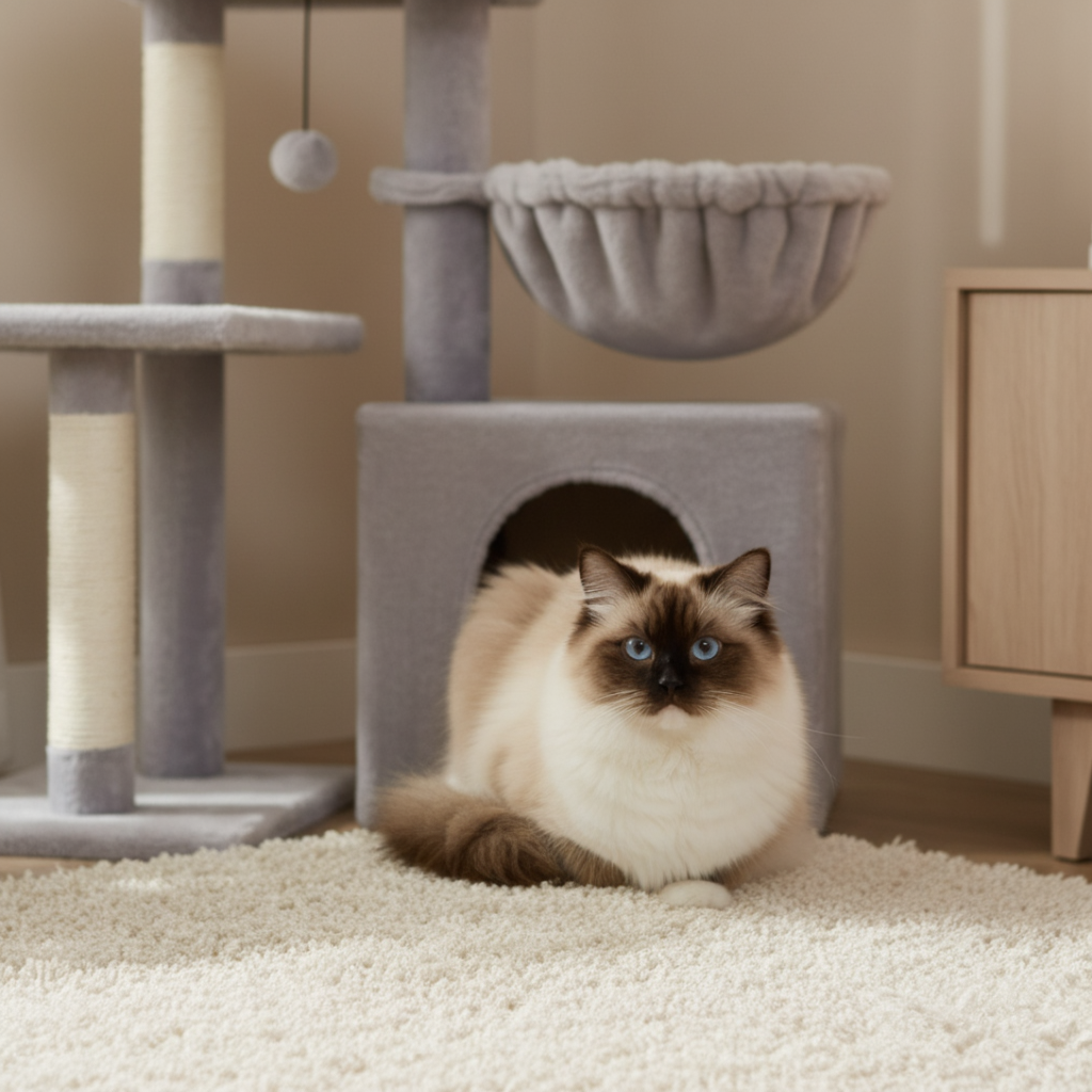 arbre-a-chat-design-72cm-le-meuble-cocon-junior-avec-niche-et-panier-gris-zoom-chat-niche