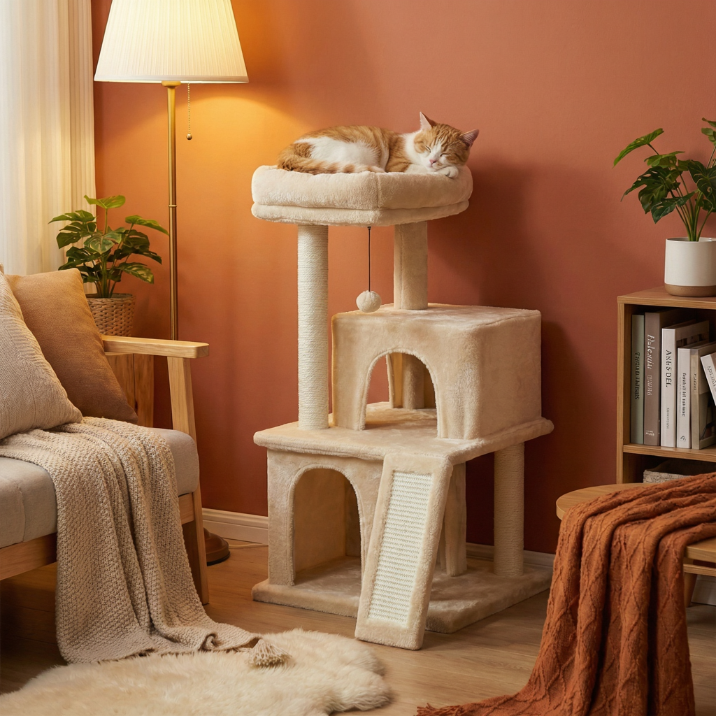 arbre-a-chat-design-85cm-le-duplex-felin-a-doubles-niches-et-rampe-salon-chat