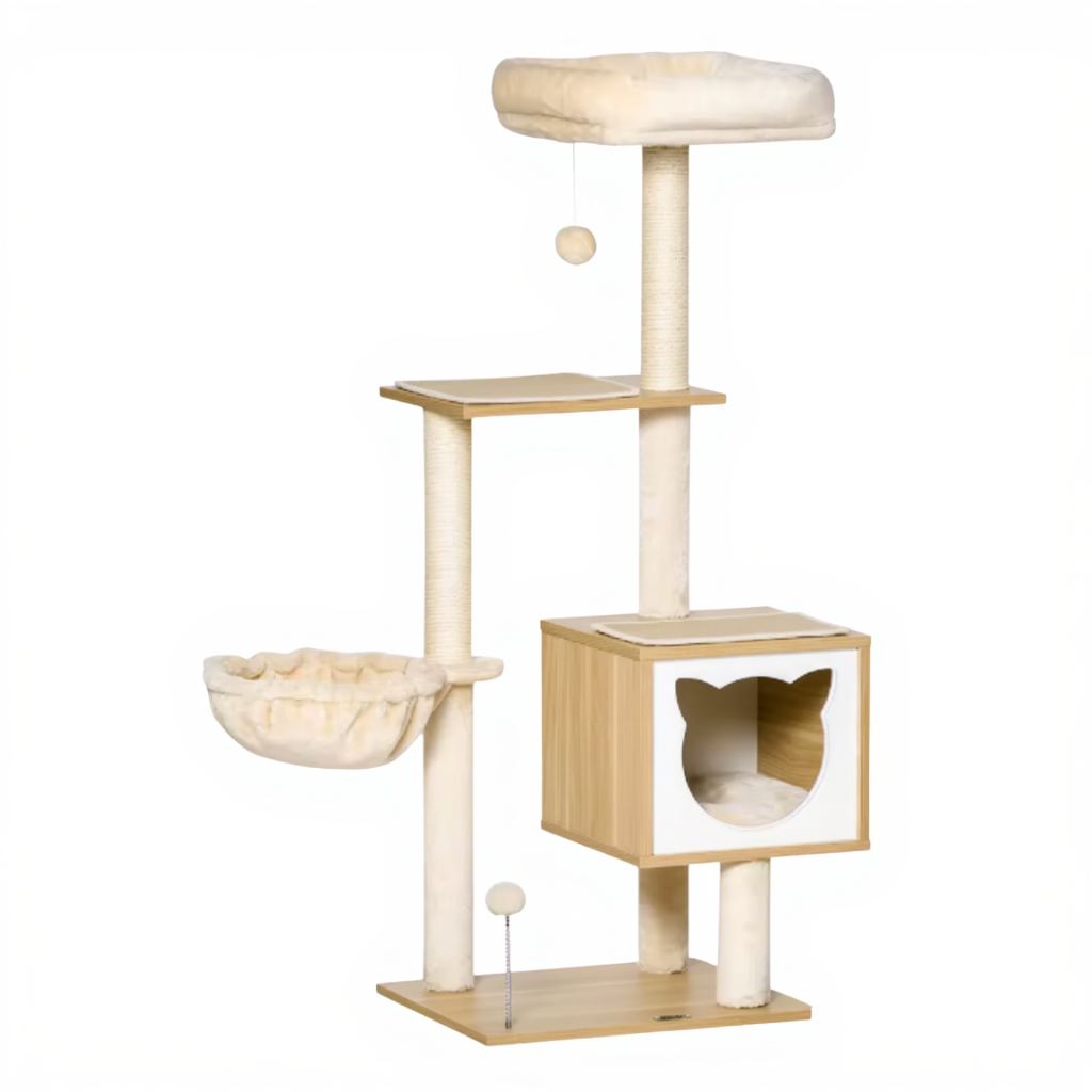 arbre-a-chat-en-bois-126cm-le-meuble-cocoon-avec-niche-tete-de-chat