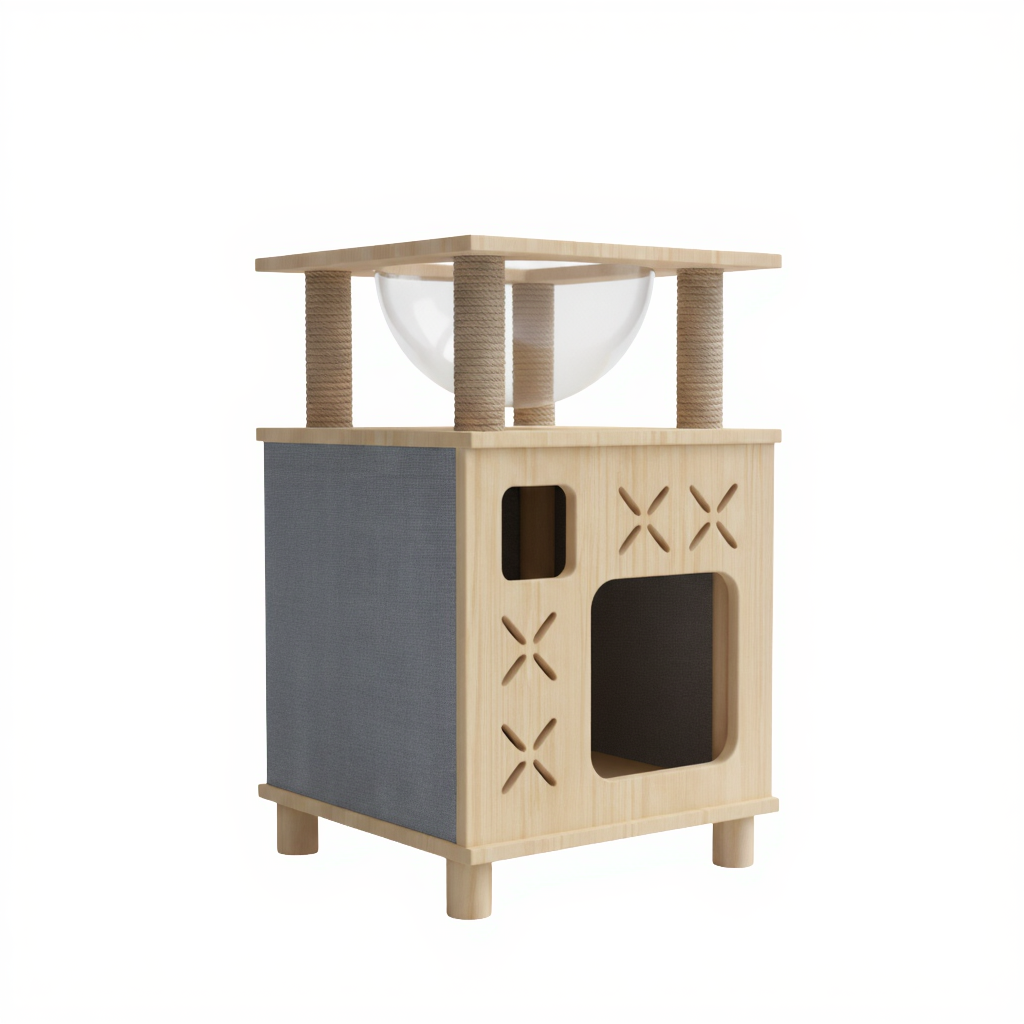 arbre-a-chat-en-bois-61cm-labris-cocoon-avec-bulle-et-niche