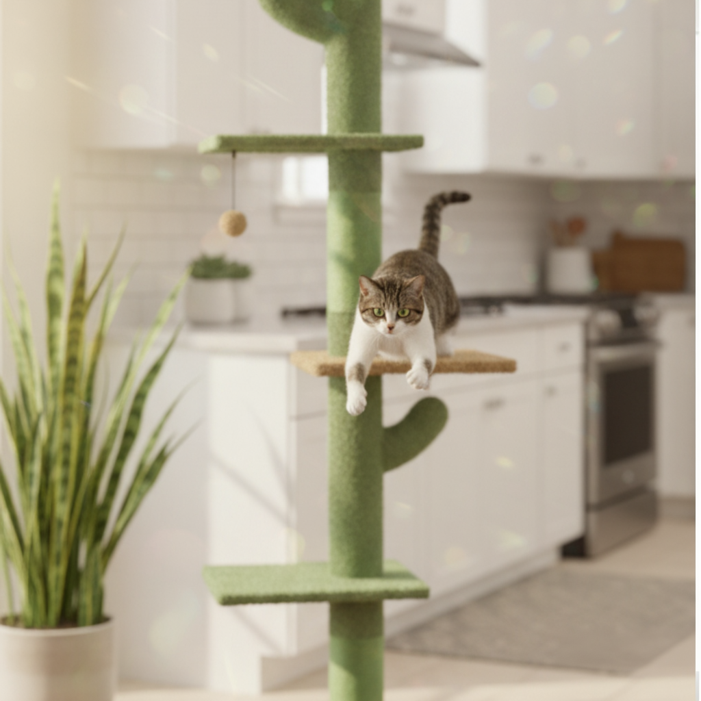 arbre-a-chat-maine-coon-cactus-255cm-sol-plafond-avec-corbeille-chat-qui-saute