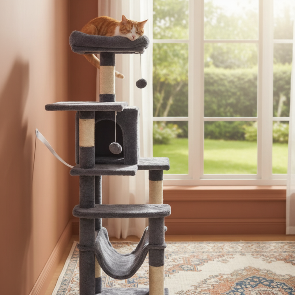 arbre-a-chat-maine-coon-design-143cm-le-refuge-cosy-xxl-avec-hamac-noir-salon