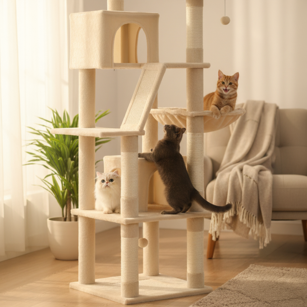 arbre-a-chat-maine-coon-design-180cm-le-refuge-duo-a-doubles-niches-beige-chat-qui-samusent-2