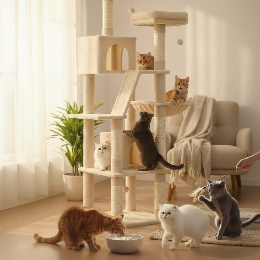 arbre-a-chat-maine-coon-design-180cm-le-refuge-duo-a-doubles-niches-beige-chat-qui-samusent