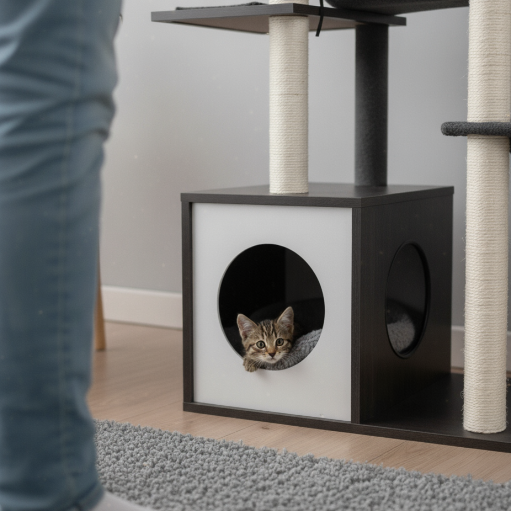 arbre-a-chat-maine-coon-en-bois-150cm-le-cocon-avec-2-hamacs-noir-chat-qui-samusent