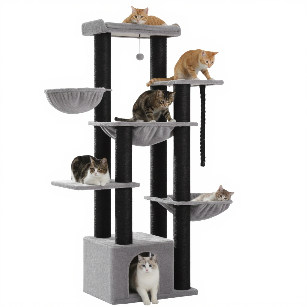 arbre-a-chat-maine-coon-en-bois-170cm-refuge-xxl-avec-3-coupelles-gris