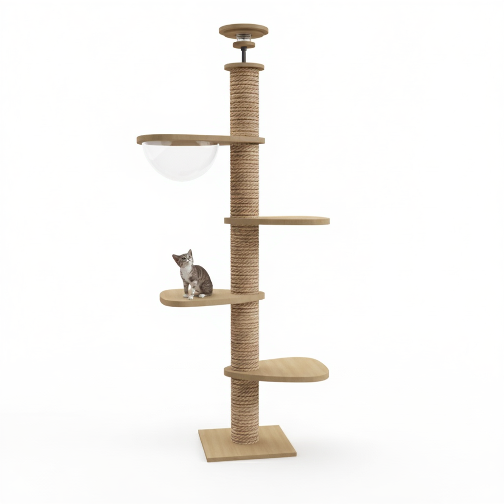 arbre-a-chat-maine-coon-en-bois-270cm-skyluxe-sol-plafond-avec-bulle