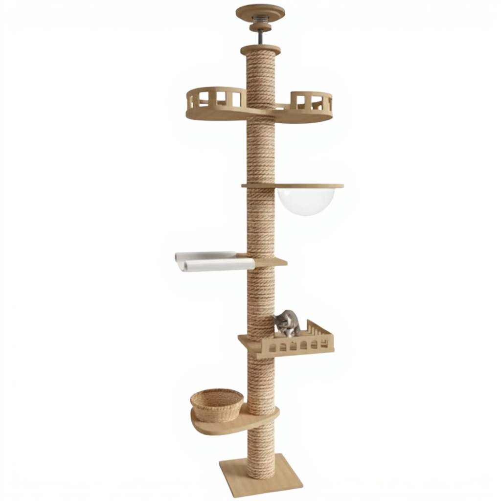 arbre-a-chat-maine-coon-en-bois-270cm-skyview-sol-plafond-avec-bulle