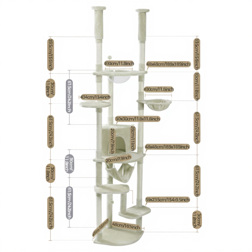 arbre-a-chat-maine-coon-sol-plafond-258cm-pillier-royal-avec-bulle-beige-dimensions