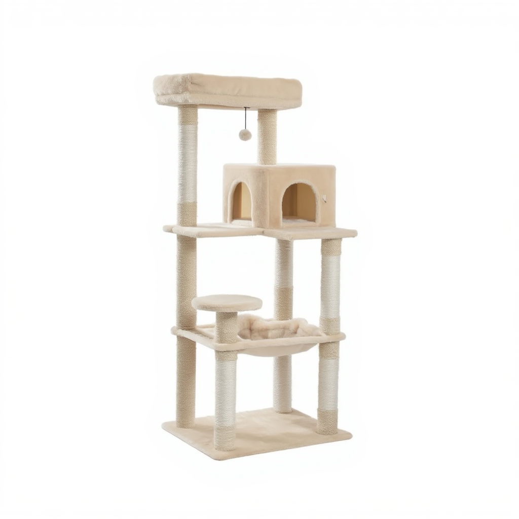 Arbre à Chat 143 cm pour Maine Coon - Griffoir Sisal et Niche