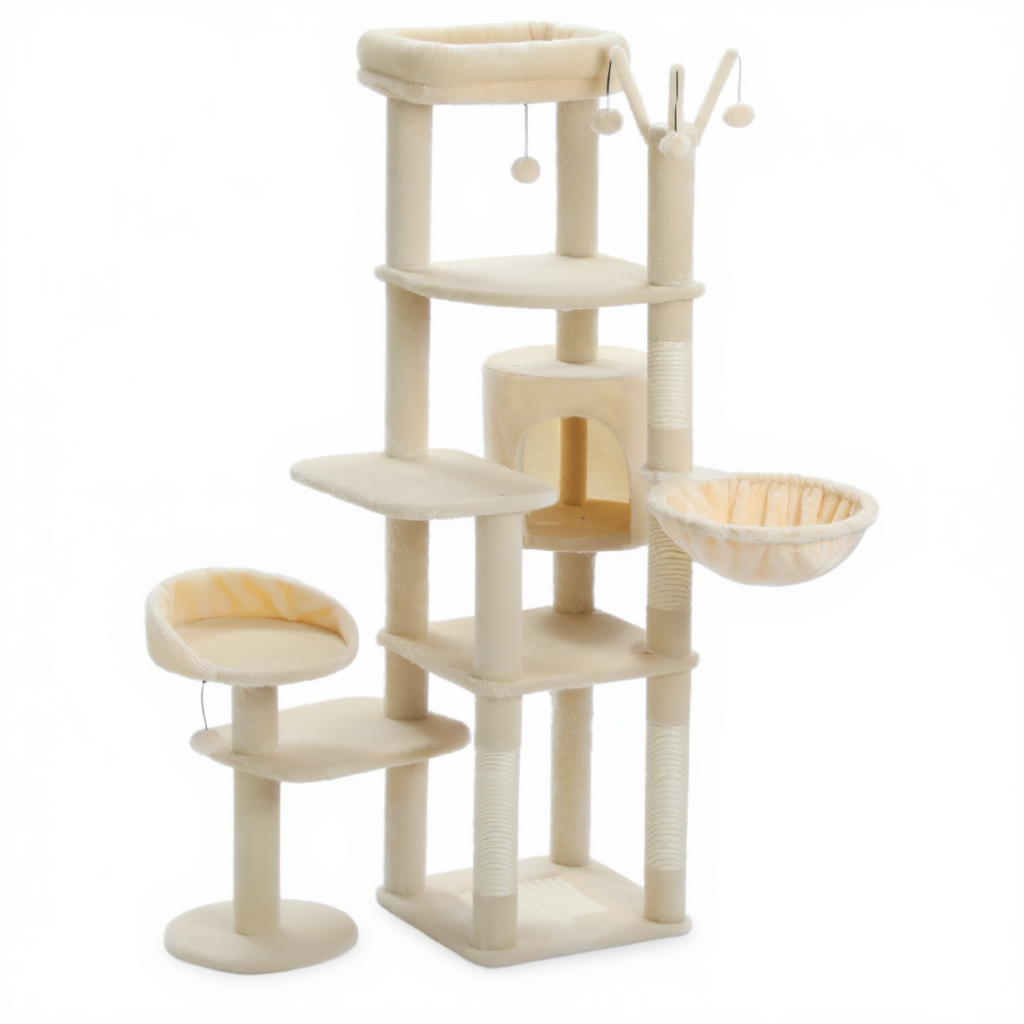 Arbre à Chat 150 cm Multi-Niveaux pour Maine Coon avec Hamac et Niche