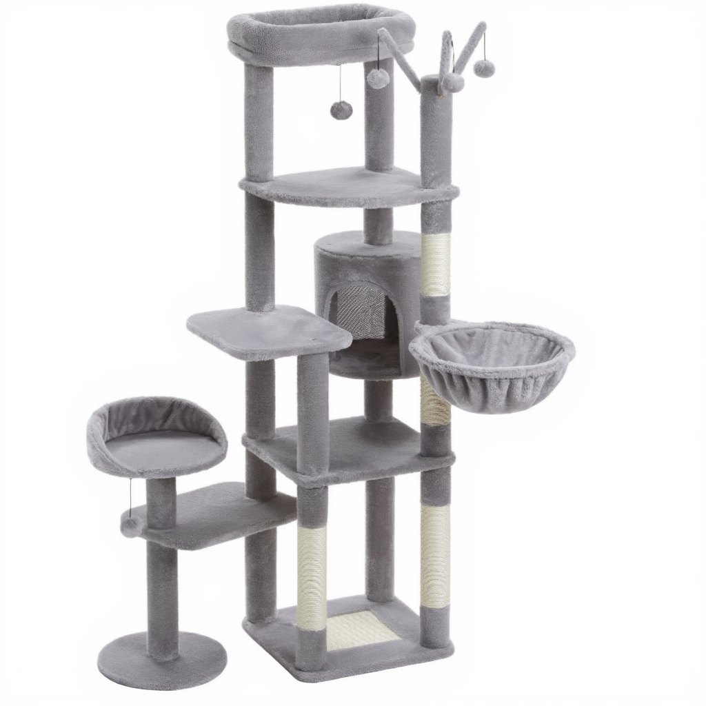 Arbre à Chat 150 cm Multi-Niveaux pour Maine Coon avec Hamac et Niche