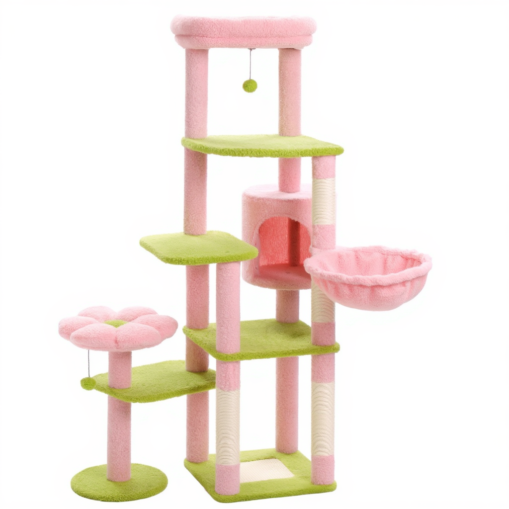 Arbre à Chat 150 cm Multi-Niveaux pour Maine Coon avec Hamac et Niche