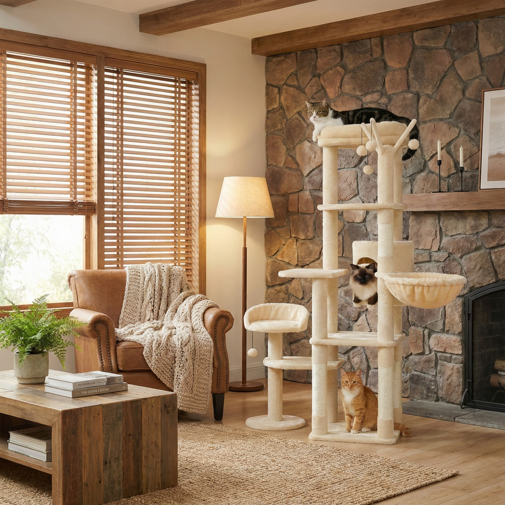 Arbre à Chat 150 cm Multi-Niveaux pour Maine Coon avec Hamac et Niche