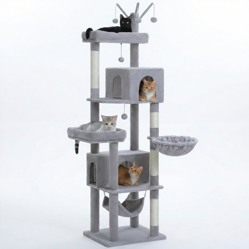 Arbre à Chat Géant 190 cm pour Maine Coon avec 2 Niches et Hamacs