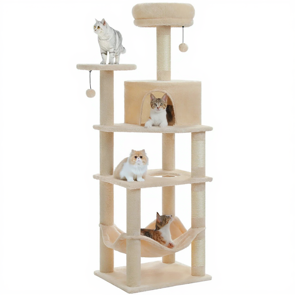 Arbre à Chat Maine coon XXL 140 cm avec Hamac et Griffoir Sisal