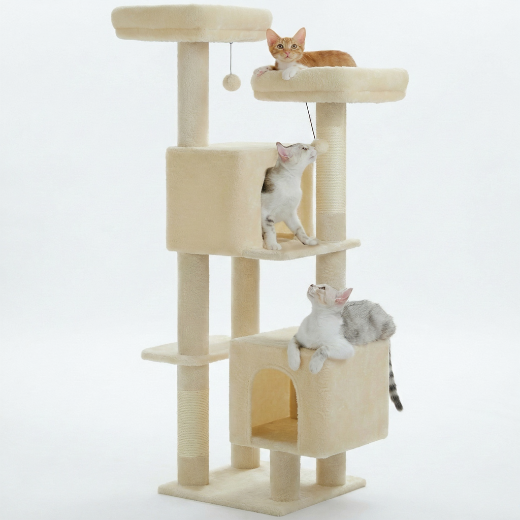Arbre à Chat Multi-Niveaux 133 cm avec 2 Niches et Griffoirs Sisal