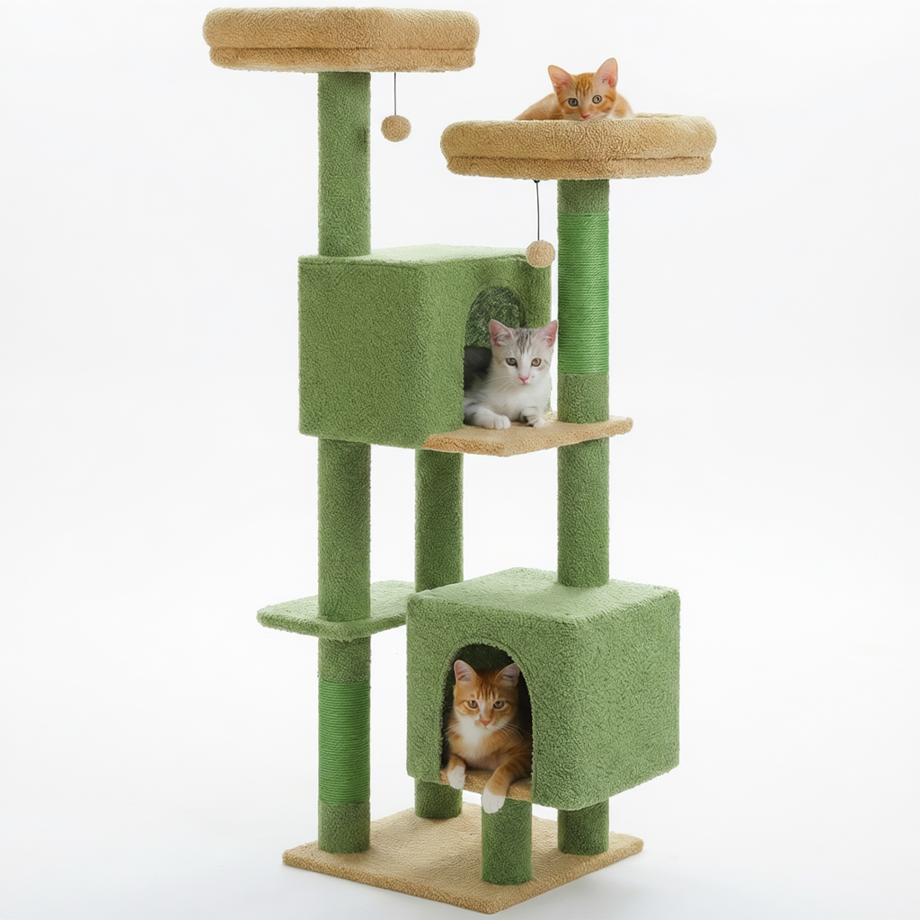Arbre à Chat Multi-Niveaux 133 cm avec 2 Niches et Griffoirs Sisal