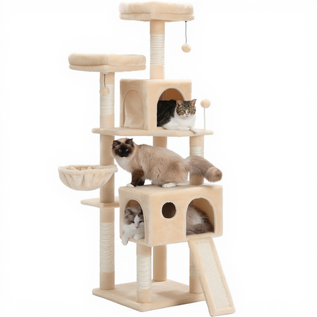 Arbre à Chat Multi-Niveaux 162 cm pour Maine Coon avec Niche