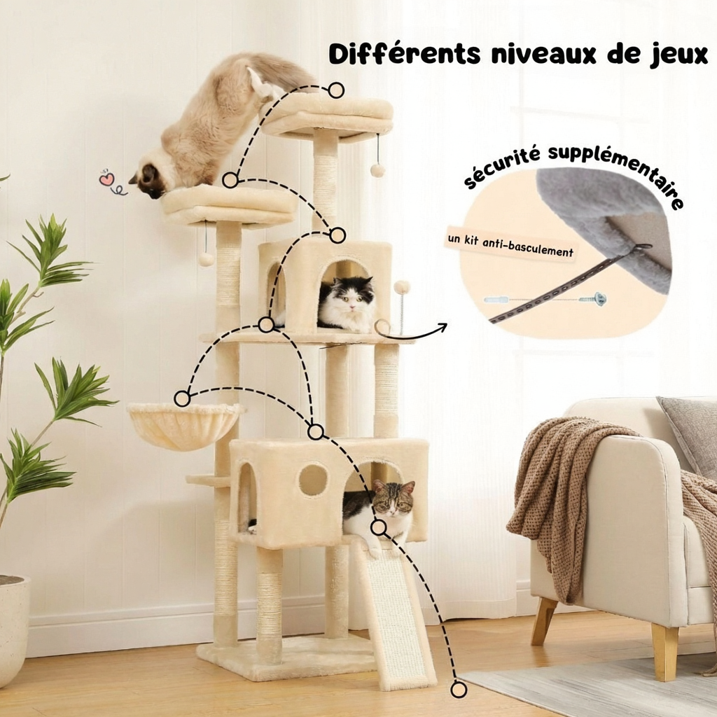 Arbre à Chat Multi-Niveaux 162 cm pour Maine Coon avec Niche