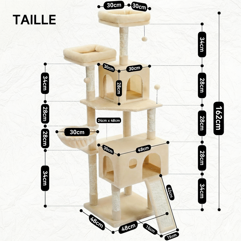 Arbre à Chat Multi-Niveaux 162 cm pour Maine Coon avec Niche