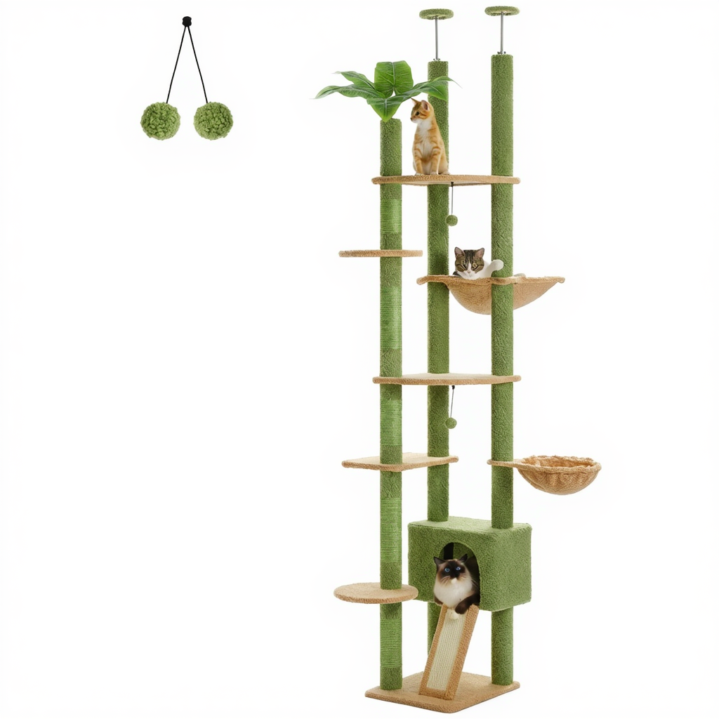 Arbre à Chat Sol au Plafond Réglable pour Maine Coon avec Hamac XXL