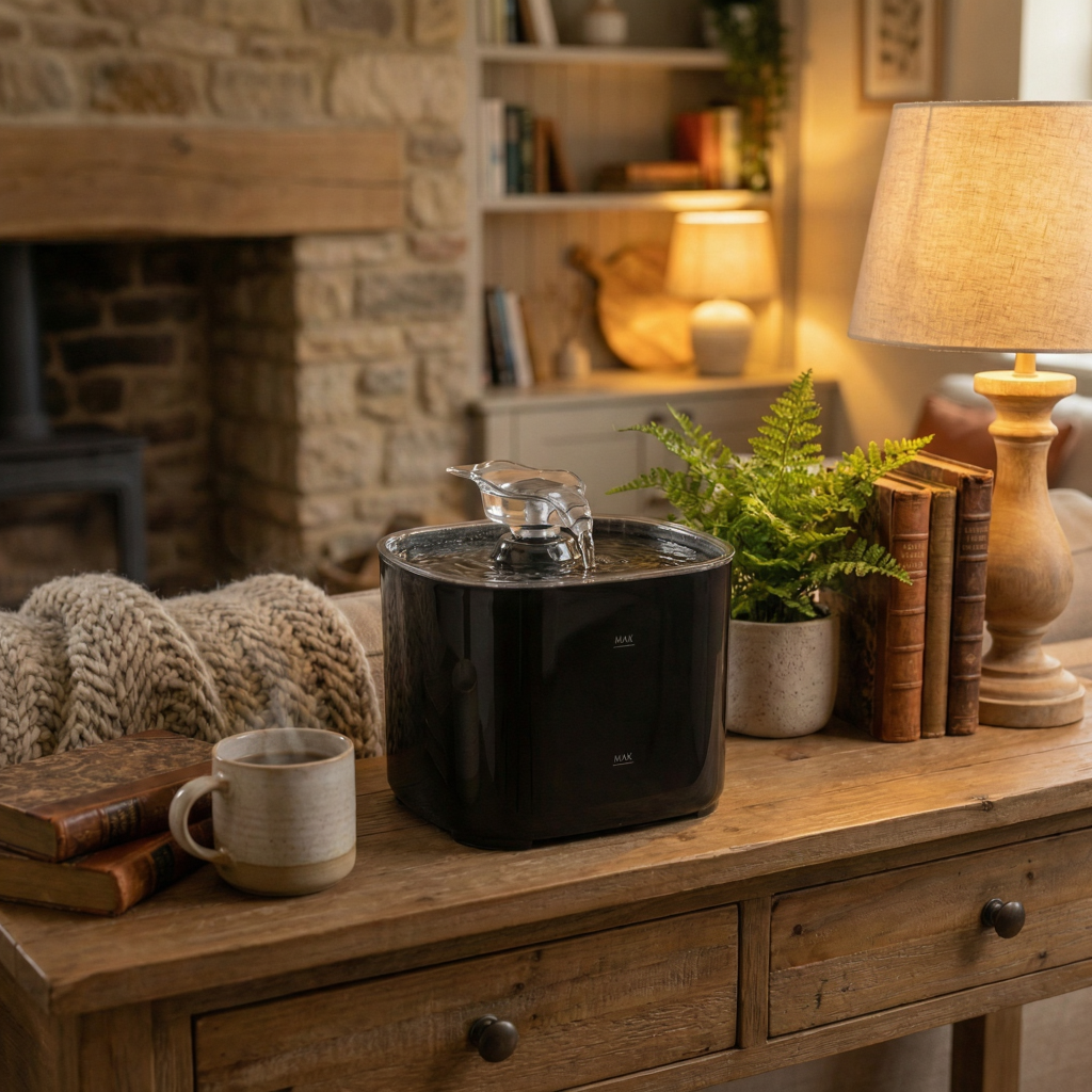 fontaine-a-eau-pour-chat-noir-salon
