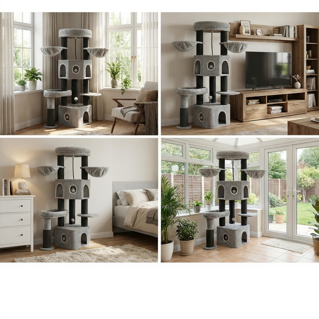 Grand Arbre à Chat 163 cm Maine Coon - Poteaux Sisal et Doubles Niches