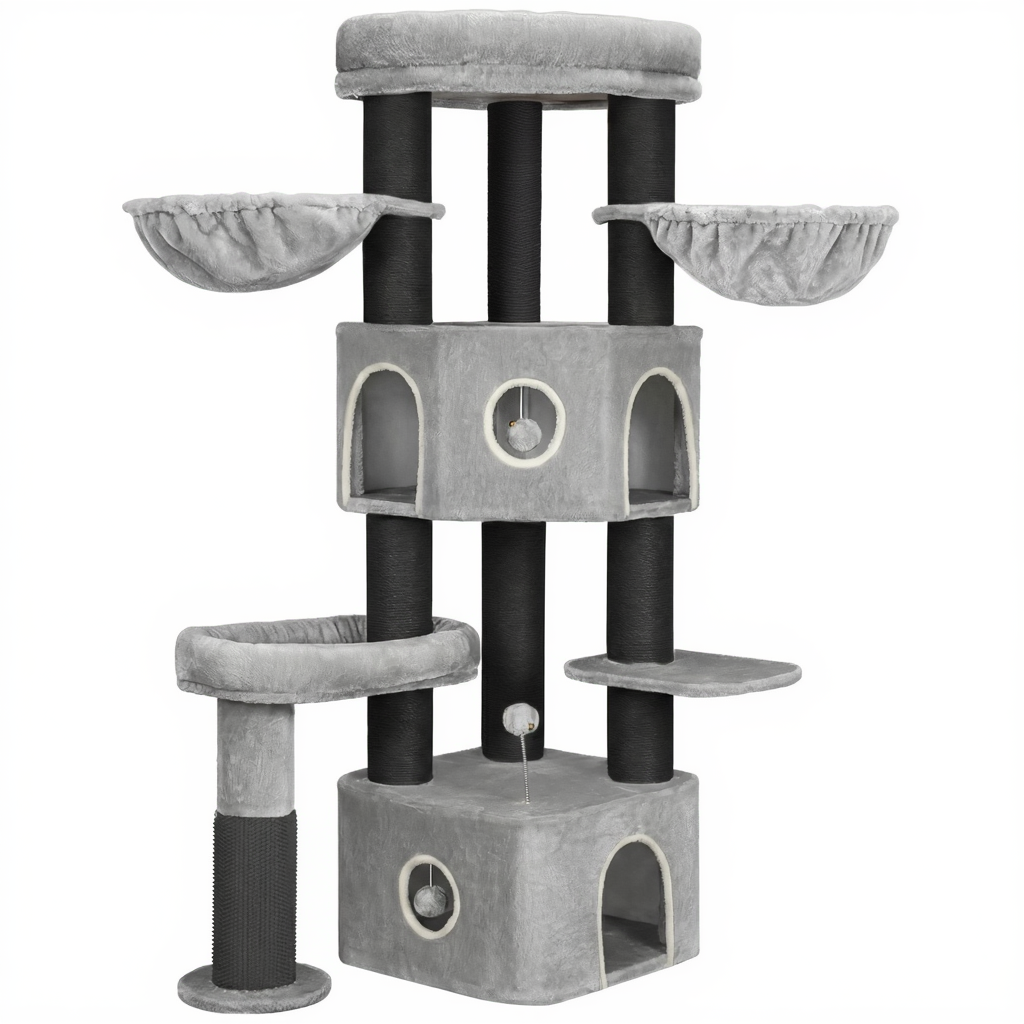 Grand Arbre à Chat 163 cm Maine Coon - Poteaux Sisal et Doubles Niches