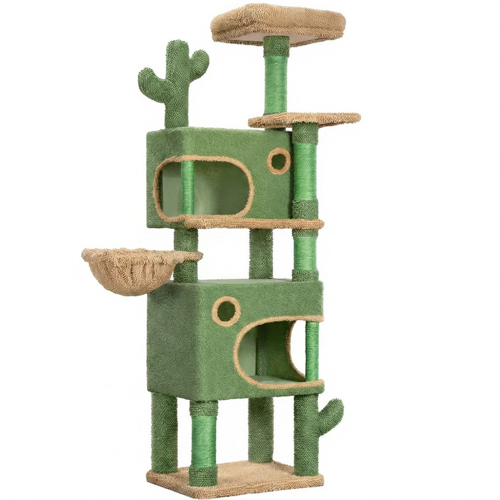 Grand Arbre à Chat Cactus 165 cm pour Maine Coon avec Niches et Panier